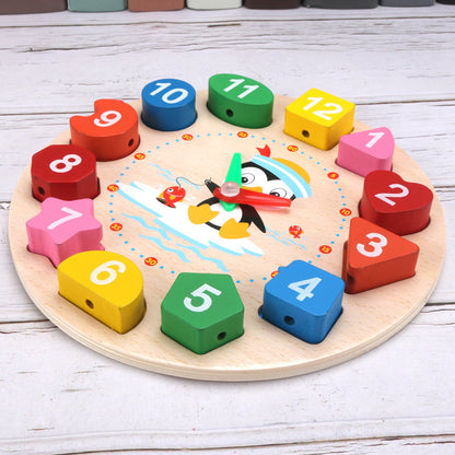 Digital clock building blocks beaded threaded clock early education shape matching puzzle children's toy 1-3 years old wholesale