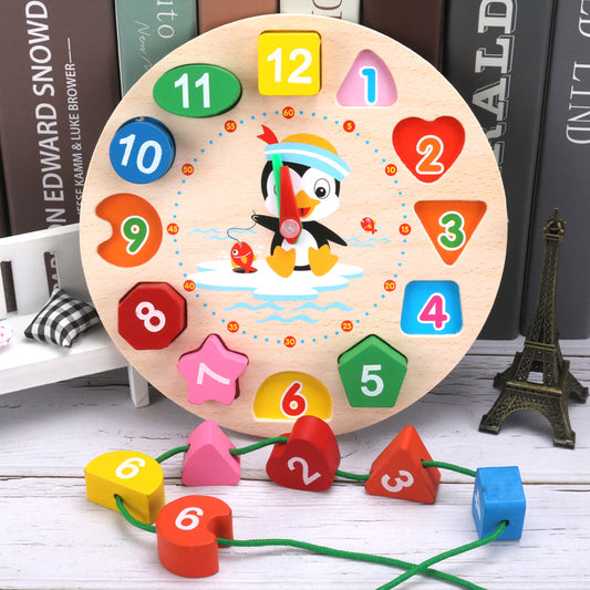 Digital clock building blocks beaded threaded clock early education shape matching puzzle children's toy 1-3 years old wholesale