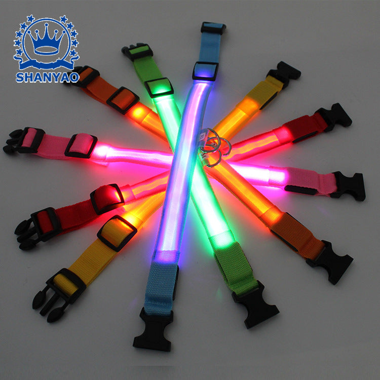 USB luminous dog collar luminous charging collar luminous pet belt pet supplies led flashing dog collar