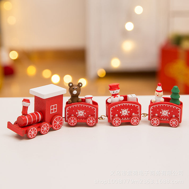 Christmas decorations cartoon creative gifts Christmas train wooden train window desktop Christmas decorations