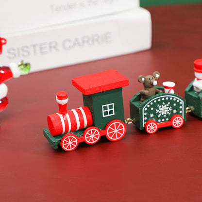 Christmas decorations cartoon creative gifts Christmas train wooden train window desktop Christmas decorations