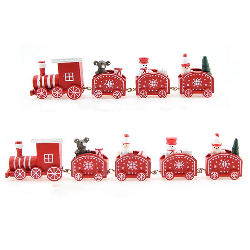 Christmas decorations cartoon creative gifts Christmas train wooden train window desktop Christmas decorations