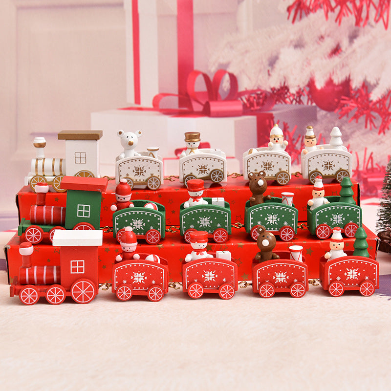 Christmas decorations cartoon creative gifts Christmas train wooden train window desktop Christmas decorations