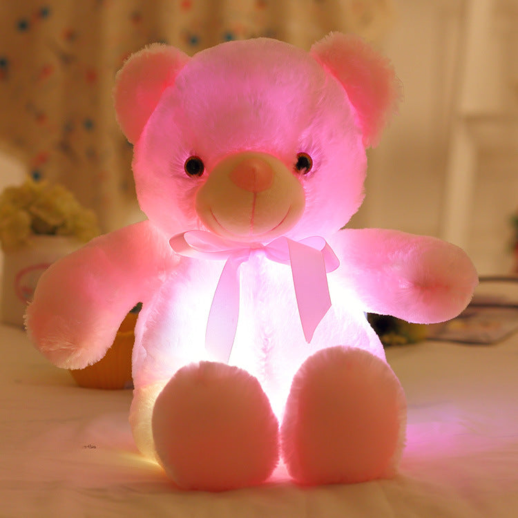 Bow tie teddy bear luminous bear ragdoll plush toy with built-in LED colorful light function trumpet