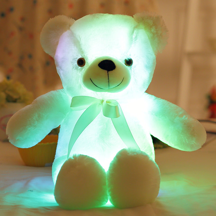 Bow tie teddy bear luminous bear ragdoll plush toy with built-in LED colorful light function trumpet