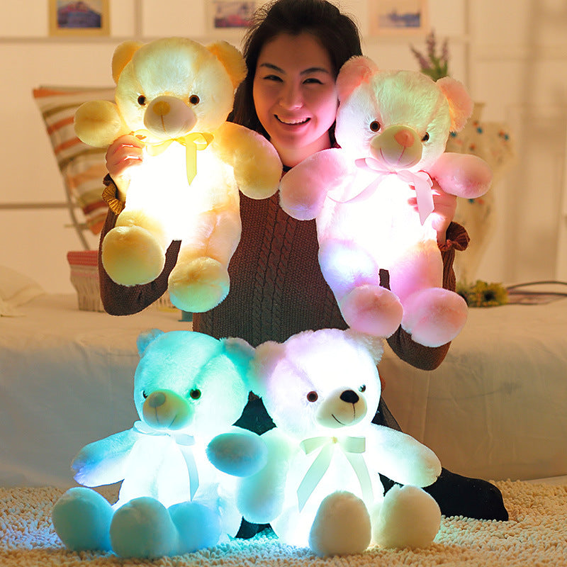 Bow tie teddy bear luminous bear ragdoll plush toy with built-in LED colorful light function trumpet