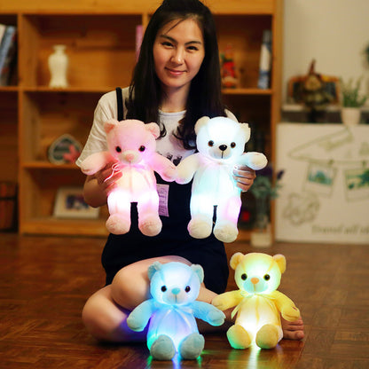 Bow tie teddy bear luminous bear ragdoll plush toy with built-in LED colorful light function trumpet