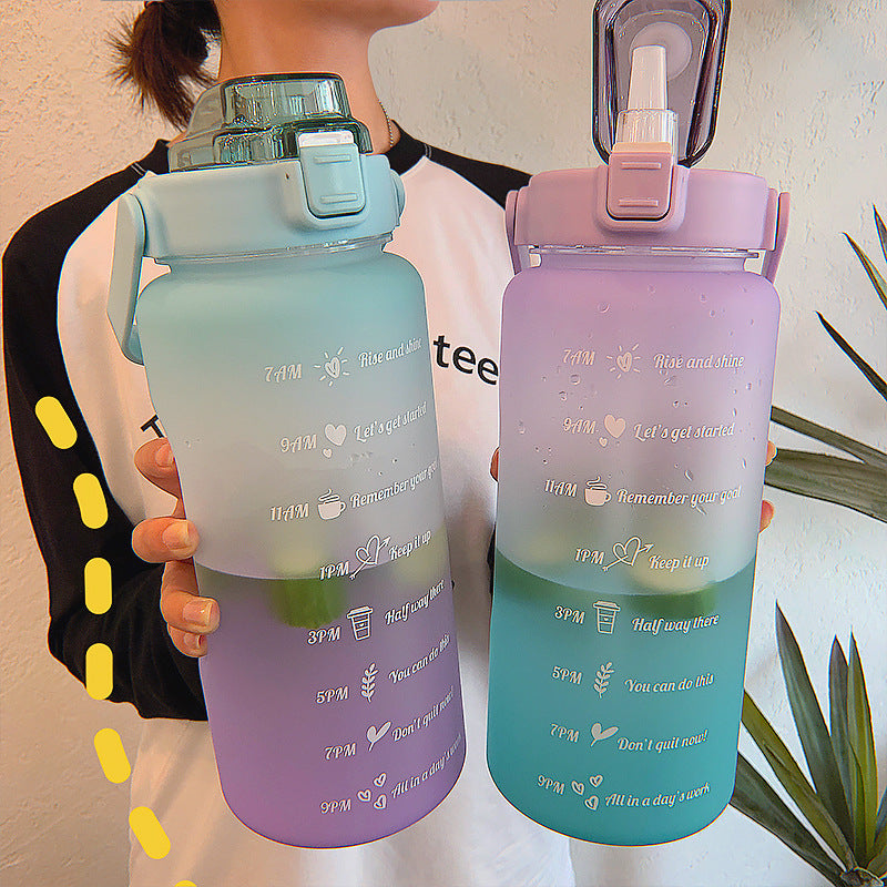 Creative large-capacity plastic cup bouncing cover outdoor frosted sports bottle gradient color space cup with scale cup