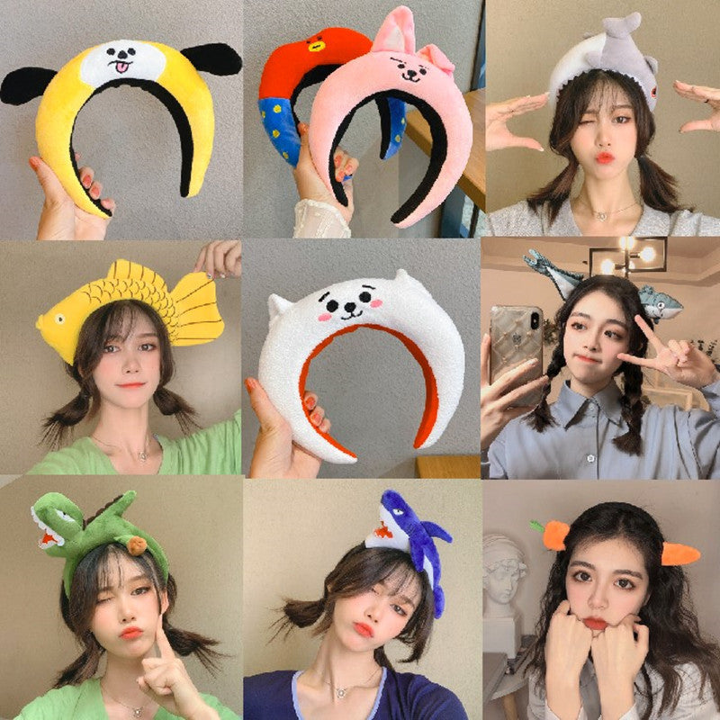 Cartoon plush funny doll headband headband belongs to carrot dinosaur head buckle hairpin live broadcast powder suction headband