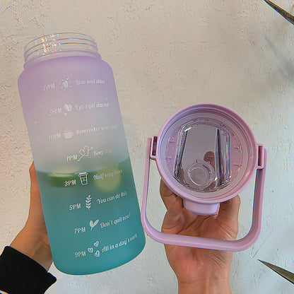 Creative large-capacity plastic cup bouncing cover outdoor frosted sports bottle gradient color space cup with scale cup