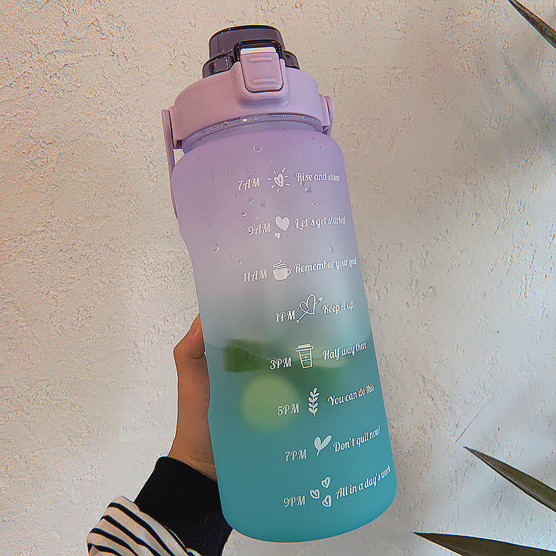 Creative large-capacity plastic cup bouncing cover outdoor frosted sports bottle gradient color space cup with scale cup