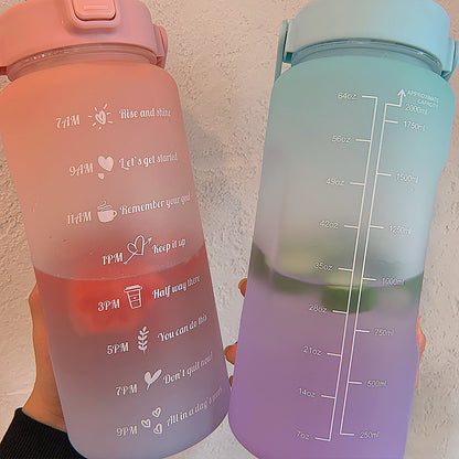 Creative large-capacity plastic cup bouncing cover outdoor frosted sports bottle gradient color space cup with scale cup