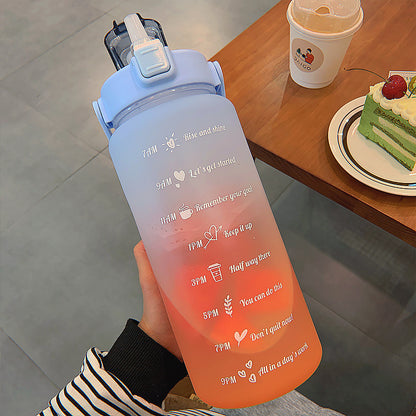 Creative large-capacity plastic cup bouncing cover outdoor frosted sports bottle gradient color space cup with scale cup